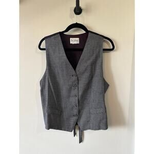 VTG The Villager By Liz Claiborne Plum Black Vest Plaid Cut Tag Lg See Photos